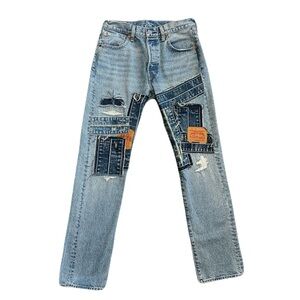 Levis Premium 501 Patchwork Jeans Mens Size 30x32 (Button Fly Light Wash Faded